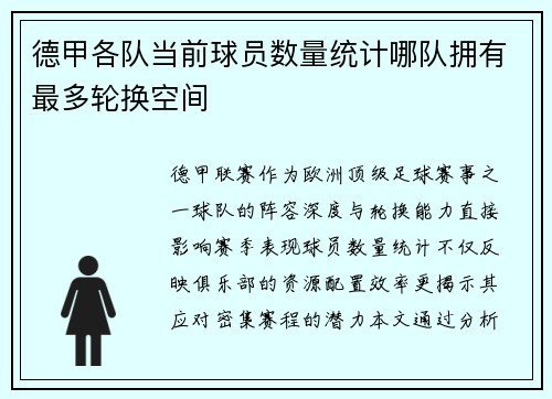德甲各队当前球员数量统计哪队拥有最多轮换空间