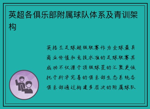 英超各俱乐部附属球队体系及青训架构